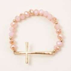 This bracelet has a fashionable design with a metal cross pendant and glass beads. Around 2 1/2 inches in diameter, it is crafted with glass beads and zinc for a stylish piece of jewelry. Importantly, it is imported for added quality and charm! Sweet Grace Candle, Teacher Gift Card, Glass Beaded Bracelet, Sweet Grace, Casual Work Wear, Pink Pineapple, Pastel Dress, Casual Date Night, Metal Cross