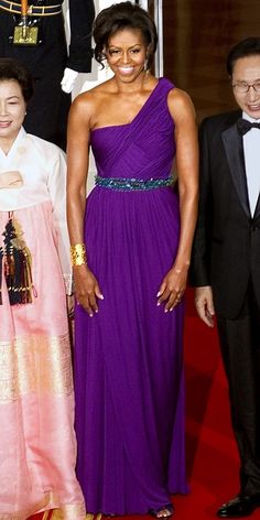 Happy Birthday Michelle Obama ! | GeorgiaPapadon Royal Purple Outfit, Obama Michelle, Happy Birthday Michelle, Kalibo, 49th Birthday, Barack Obama Family, Purple Photo, Michelle Obama Fashion, American First Ladies