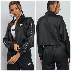 Nwt Condition Recorded Honest Buyer Only Final Sale No Return Air Track, Satin Jacket, Satin Jackets, Track Jacket, Sporty Style, Nike Black, Track Jackets, Satin Fabric, Black Nikes