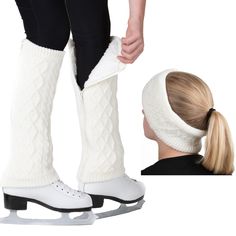 PRICES MAY VARY. Set includes one pair of cable knit leg warmers and one matching headband. Extra warm legwarmers and headband are cable knit lined with soft plush fleece with ribbed cuff openings for a comfortable fit. Leg warmers will keep you cozy and warm perfect for skating, dance, hiking and daily winter wear. Long leg warmer size measures 16 inches by 5 inches. Short leg warmer size measures 8 inches by 5 inches. Matching headband size measures 4 inches by 9 inches (flat). One Size Fits M Cable Knit Leg Warmers, Knit Leg Warmers, Headband Set, Short Legs, Matching Headband, White Short, Socks And Hosiery, Amazon Women, Winter Wear