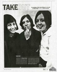 three women standing next to each other with the words take out written on their fingers