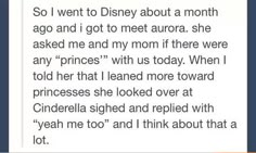 the text on this page says, so i went to disney about a month ago and i got to meet aurora she asked me and my mom if