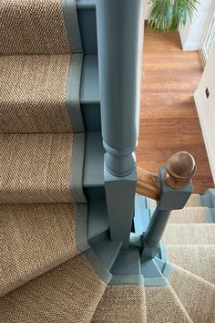 a close up view of some stairs and carpet