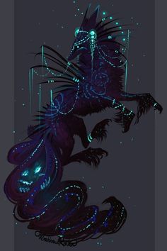 a black dragon with glowing blue lights on its back