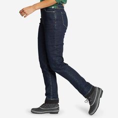 Women's Voyager Fleece-lined High-rise Jeans - Slightly Curvy Slim Straight | Eddie Bauer Fleece Lined Jeans, Eddie Bauer Womens Winter Coat, Comfort Stretch Straight Leg Pull-on Jeans, Comfort Stretch Pull-on Straight Leg Jeans, Eddie Bauer K-6 Boots, Most Comfortable Jeans, Lined Jeans, Eddie Bauer, High Rise Jeans