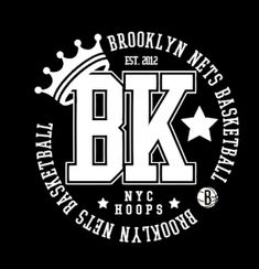 the brooklyn nets basketball team logo is shown in black and white on a dark background