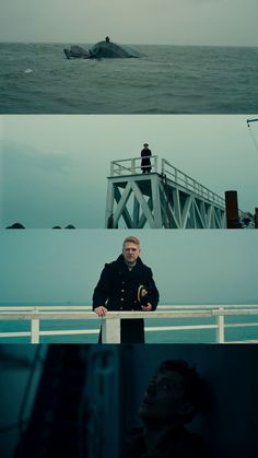 two pictures one with a man in uniform and the other with a boat on water