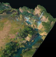 an aerial view of the earth with trees and water