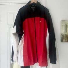 Nike Sport Jacket Brand New Adjustable At The Waist Color Red/Black/White Unisex Nike Red Functional Outerwear, Functional Nike Red Outerwear, Red Nike Casual Track Jacket, Casual Red Nike Windbreaker, Nike Sport Jacket, Nike Sports Jacket, Sport Jacket, Jacket Brands, Sports Jacket