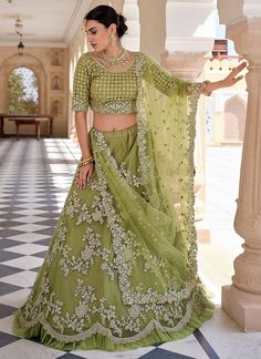 Green Designer Indian Wedding Lehenga Choli Embroidered Bridal Lehenga, Green Lehenga Choli, Indian Wedding Lehenga, Designer Bridal Lehenga Choli, Lehenga Suit, Bollywood Lehenga, Green Lehenga, Net Lehenga, Lehenga Choli Online