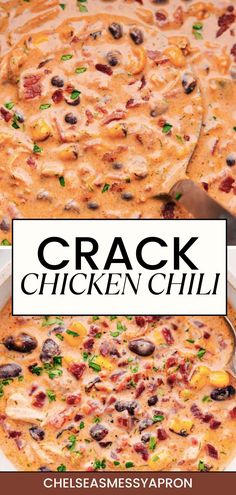 Crack Chicken Chili is amazing! This creamy chili with chicken, bacon, and ranch has the perfect seasoning blend and lots of tasty ingredients. Cracked Chicken Chili, Taco Ranch Chicken Chili, Smoked Chicken Meals, Chicken Bacon Chili, Cheesy Chicken Chili, Creamy Ranch Chicken Chili, Rotisserie Chicken Chili, Ranch Chili