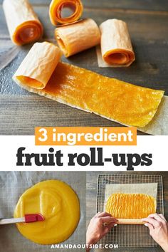 three ingredient fruit roll - ups on a wooden table