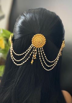 Antique Hair Pin  / Juda Pin / Veni Pin / Juda Pin / Classical Dance Jewelry   / Indian Hair Clip / Bridal Hair clip Earrings With Hair Chain, Gold Hair Pin, Dance Jewelry, Pearl Hair Pins