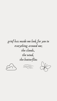 the words are written in black and white with butterflies flying above them, on a light gray background