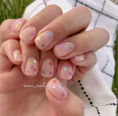 Confetti Nails, Short Gel Nails, Blush Nails, Pretty Gel Nails, Really Cute Nails, Soft Nails, Nails Only