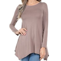 This Tunic Lends Feminine Allure To This Long-Sleeve Tunic Boasting A Cinched Front Detail And Solid Hue For Styling Versatility. 95% Rayon 5% Spandex Hand Wash Hang Dry Made In Usa Casual Taupe Stretch Top, Casual Stretch Taupe Top, Casual Taupe Tops For Spring, Taupe Stretch Long Sleeve Tops, Spring Taupe Blouse, Taupe Long Sleeve Tops For Spring, Taupe Long Sleeve Tops For Layering, Casual Taupe Long Sleeve Tops, Handkerchief Top