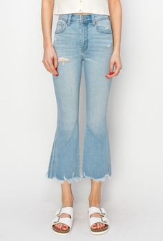 Details Style No. AT1030FLL-P Elevate your denim collection with the High Rise Crop Flare Jeans – a harmonious blend of comfort, style, and contemporary design that radiates effortless chic. Highlights Super Stretchy Denim Comfort High Quality Material Elegant High Rise Frayed with Distressed Hem Crop Length Sophistication Light Stone Wash Shape & fit • Flare • High rise • Frayed Hem Specifications: Front Rise: 11 inches Inseam: 35 1/2 inches Chic Washed Blue Jeans For Fall, Chic Medium Wash Flare Jeans With Frayed Hem, Chic Washed Mid-rise Cropped Jeans, Spring Cropped Jeans In Denim Blue With Frayed Hem, Chic Washed Jeans, Chic Distressed Flare Jeans For Spring, Summer Washed Blue Flare Jeans With Frayed Hem, Chic Washed Blue Jeans, Chic Denim Blue Flare Jeans With Frayed Hem