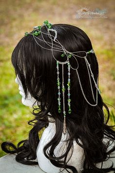 Elven Cosplay, Medieval Clothes, Steam Punk Jewelry, Bridal Hair Jewelry, Bridal Crown, Fantasy Dress, Diy Hair Accessories, Emerald Jewelry, Fantasy Clothing