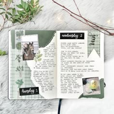 an open scrapbook with photos and words on it