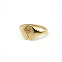 Rose Flower Yellow Solid Gold Ring / 14k Customized Engraving Signet Ring - Handmade in NYC, Jewelry Designer Brand – VicStone.NYC Flower Gold Ring, A Daisy Flower, Goddess Artemis, Goddess Of The Hunt, Artemis Goddess, Fine Gold Jewelry, Logo Gifts