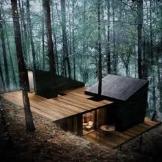 the cabin in the woods is made out of wood and has been built into the ground