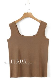 Fisdy - Camiseta de tirantes de punto con cuello en U y tirantes anchos de color sólido para mujer 160 Pounds, Color Fabric, U Neck, Knit Tank, Knitted Tank Top, Knit Tanks, Wide Straps, Elevate Your Style, Cotton Style