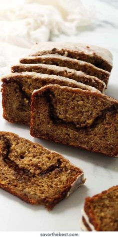 slices of banana bread on a white plate