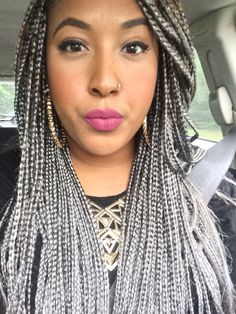 knotless braids gray hair Gray And Black Braids, Gray Braids For Black Women, Gray Knotless Braids, Grey Hair Braids Black Women, Gray Braids For Black Women Silver Hair, Salt And Pepper Braids Black Women, Gray Braids, Silver Hair Braids, Silver Braids