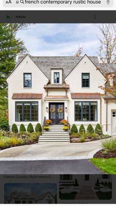 the homepage for french country style homes, which features an image of a white house