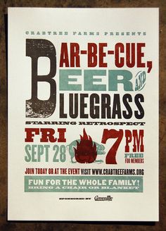 a poster for an art - be - cuee beer and bluegrass festival on the wall