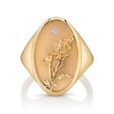 DESCRIPTION The June Birth Flower Signet Ring features one of the most famous and romantic flowers in the world, the rose. Shaped like a vintage saint charm with an intricate rose relief carving and a sparkling diamond, this statement ring is handmade just for you in Los Angeles. Show love to your favorite June baby (or yourself!) with this perfect addition to your everyday collection. Note that this piece is handmade to order. Please allow for a 3-4 week lead time as we craft this special ring. May Birth Flower, November Birth Flower, June Birth Flower, May Birth Flowers, January Birth Flowers, Diamond Anklet, Mother Daughter Bracelets, Diamond Signet Ring, Relief Carving