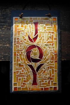 Joy Mosaic by Nutmeg Designs (Margaret Almon and Wayne Stratz) © Mosaic Words, Christmas Mosaics, Tile Mosaics, Mosaic Tile Art, Mosaic Ideas, Mosaic Garden, Mosaic Wall Art, Mosaic Projects, Camping Art