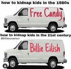 a van with the words free candy on it's side and then in red