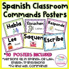 spanish classroom commands posters with pictures