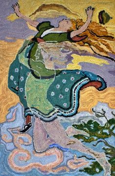 Whirlwind the Whistler Carries away Golden Tress, ill. Frank C Pape, 1916, rug hooked by Pam Finnegan Rug Hooking Patterns Free Design, Rug Hooking Patterns Free, Modern Rug Hooking, Punch Rug, Rug Hooking Patterns Primitive, Pictorial Rug, Honey Bee Hives, Monks Cloth, Latch Hook Rugs