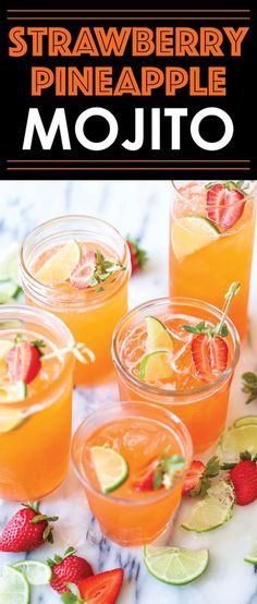 strawberry pineapple mojito with limes and strawberries