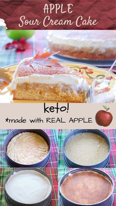 four different types of desserts on a table with the words keto made with real apple