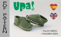 a pair of crocheted slippers made to look like alligators