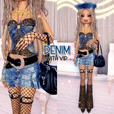 DTI Outfit roblox Dress to Impress Y2K Denim Denim On Denim Outfit Y2k, Di Jeans And Denim Outfit, Cute Dress To Impress Outfits Vip, Dti 90s Outfit Ideas, Dti Y2k Outfit Ideas Non Vip, Denim Dti Outfits, Dti Outfit Jeans And Denim Theme, Dit Model Photoshoot Outfits, Dti Roblox Jeans And Denim Theme