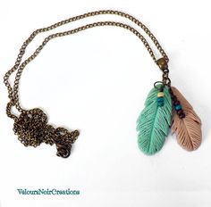 Collana bronzo piume nativi americani , feather necklace native americans by Velours Noir Crèations, 18,00 € su misshobby.com Tassel Necklace