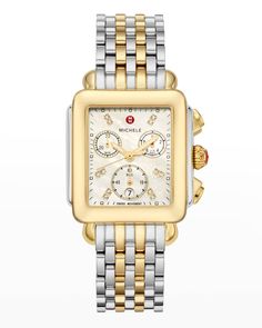 Mw Logo, Rectangular Watch, Gold Diamond Watches, Michele Watches, 18k Gold Bracelet, Jared The Galleria Of Jewelry, Diamond Quartz, Gold Plated Bracelets, Two Tone Watch