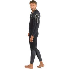 a man in a wet suit is walking