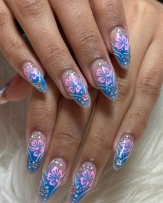 Hello Kitty Beach Nails, 2000s Summer Nails, Gyaru Nails Tropical, Y2k Summer Nails, Under The Sea Nails, Pretty Gel Nails, Nails Only