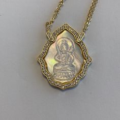 Beautiful Mother Of Pearl Curved Buddha, Station Necklace , In 14 K Over Sterling Silver, 18 Inches. Station Necklace, Mother Of Pearl, Silver Color, Jewelry Rings, Gold Necklace, White Gold, Pendant Necklace, Women Accessories, Sterling Silver