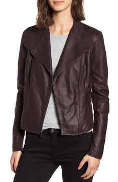 A cleanly styled leather jacket is a wear-anywhere piece, and this moto design lends subtle edge while knit side and sleeve panels enhance fit and mobility. Leather with 100% acrylic contrast Professional leather clean Imported Leather Jacket Outfits Women, Jacket Outfits Women, Womens Leather Jacket Outfit, Leather Jackets Online, Jacket Outfit Women, Collar Leather Jacket, Leather Jacket Outfits, Marc New York, Leather Moto