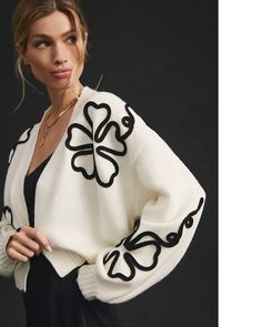 Ivory Short Cropped Cardigan Material:- 100% Acrylic Color:- White 19" body, 10" Armhole Sweater Ideas, Dinner Dress Classy, Floral Cardigan, Cropped Cardigan, 50 Fashion, Sweater And Shorts, Fashion Sewing, Sweater Weather, Cardigan Sweater