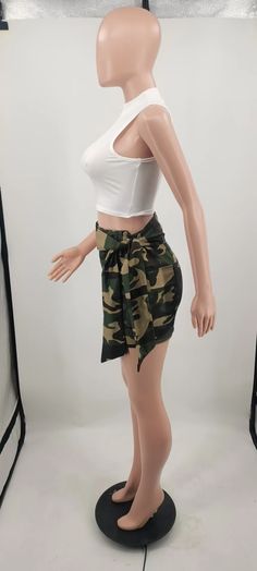 Camo Print Street All-match Lace Up Mini Skirts Camouflage Summer Skirt, Summer Camouflage Mini Skirt, Camouflage Mini Cargo Skirt For Summer, Summer Camouflage Mini Cargo Skirt, Summer Mini Cargo Skirt In Camouflage, Belt Mini Skirt, Belted Mini Skirt, Pocket Skirt, Skirt With Belt