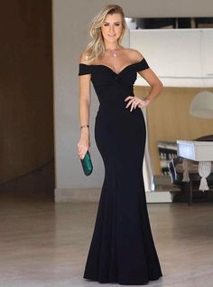 Mermaid Off-the-Shoulder Long Black Satin Prom Party Dress Satin Noir, Prom Dresses 2019, Outfit Trends, Long Black Dress, Floor Length Dresses, Prom Party, Mermaid Dresses, Prom Party Dresses