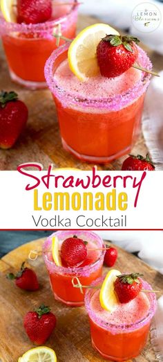 strawberry lemonade vodka cocktail in glasses with strawberries