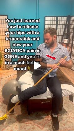 James Moore on Instagram: "RELIEVE SCIATICA with a BROOMSTICK 🧹   This puts the hips into internal and external rotation for a stretch which can help relax the glutes/ hips/ piriformis muscle! This helps take pressure off the sciatic never which helps relieve SCIATICA! FOLLOW TO RELAX YOUR BODY!  #viral" Sciatic Nerve Exercises, Nerve Pain Remedies, Piriformis Muscle, Hip Pain Relief, Piriformis Stretch, Sciatica Exercises, Sciatica Pain Relief, Sciatica Relief, Nerve Pain Relief